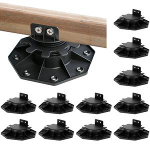 12 Pack Adjustable Deck Support, High Load Pedestal Deck Foundation Base Support for Floating Deck Platform Deck Floor Height Adjustable Range from 1-3/16" to 2-3/8", Black