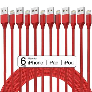 iPhone Charger 6PACK-3/3/6/6/6/10 FT Apple MFi Certified Long Lightning Cable Fast Charging Nylon Braided USB Charging Cable High Speed Transfer Cord for iPhone 14 13/12/11 Pro Max/XS MAX/XR/XS/X/8/7