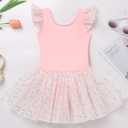 Kid Girls Classic Ruffle Sleeve Ballet Skirted Leotard Shiny Dance Tutu Dresses Ballerina Costume (Pink)