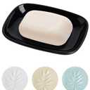 KITCHENLESTAR Ceramic Soap Dish for Bathroom and Kitchen, Non-Slip Bar Soap Holder with Fast Drain Design, Soap Saver Tray for Sink, Black