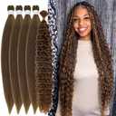 Bohemian Golden Brown Boho Braiding Hair Pre Stretched Hypoallergenic Curly Deep Wave Synthetic Knotless EZ Braid Fulani Braids