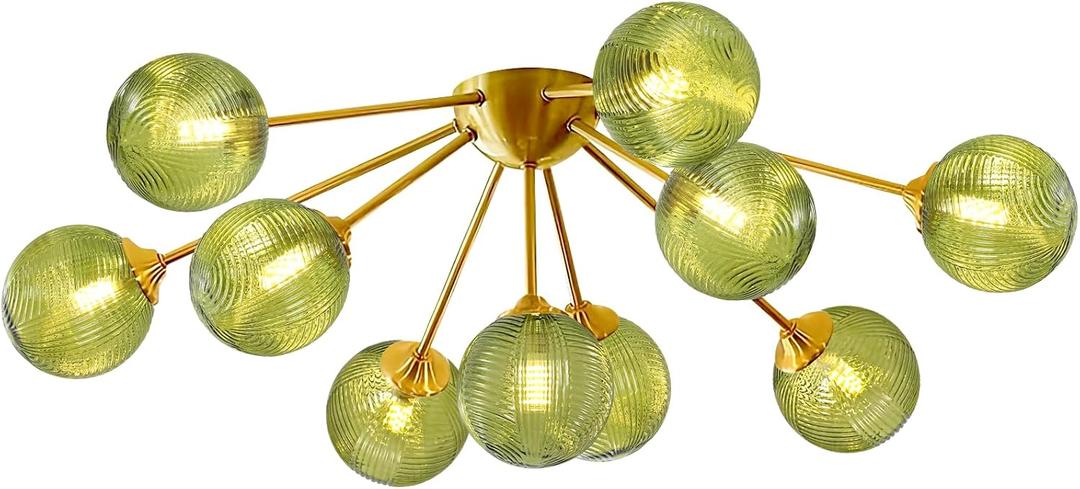 10-Light Gold Sputnik Chandelier, Mid Century Modern Ceiling Light, 31 inches x 11 inches x 11 inches