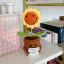 Artificial Crochet Flowers, Handmade Knit Floral Arrangements for Home Decor, Wedding Bouquet Centerpiece Gift for Mother’s Day, Birthday, Anniversary, Kitchen, Office Desk (Smiling Sunflower-01)