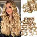 Body Wave Tape in Extensions Human Hair Seamless Hair Extensions Tape in Dark Ash Blonde Highlighted with Light Blonde 14 Inch 20pcs 30g Body Wave Seamless Skin Weft Tape ins (#16P22 BW)