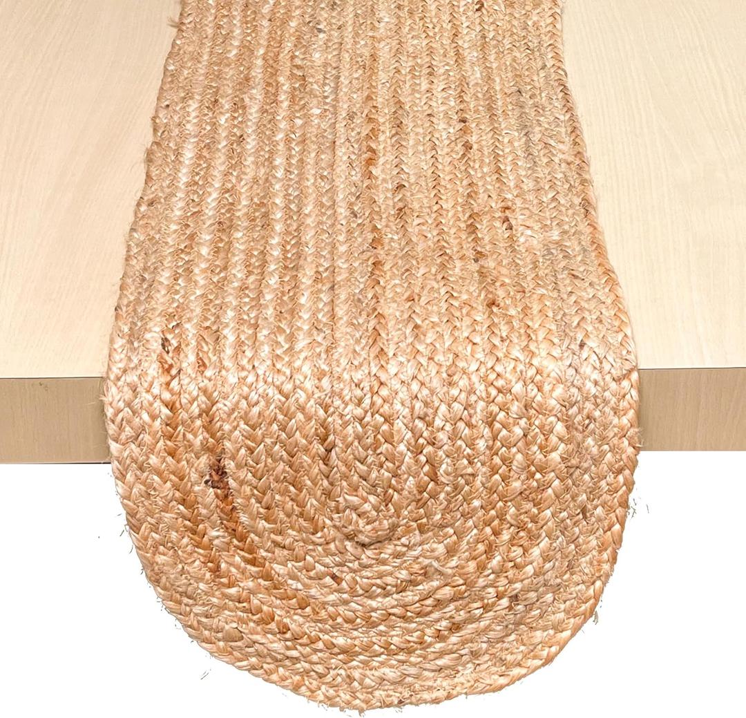 Chardin home Jute Braided Oval Table Runner | Boho Table Runner | Artisanal Center Piece for Table, Chests, Counter Tops and More | Handmade Natural Jute 13"x48"