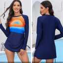 Halcurt Women's Long Sleeve Rash Guard Swim Shirt with Tie Drawstring UPF 50+ Sun Protection Swimsuit Top (Blue, L)