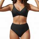 Aqua Eve Women High Waisted Bikini Twist Front Swimsuits Lace up Bikini Tops Ruched Push up 2 Piece Bathing Suits (Black, XXL)