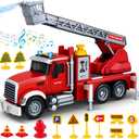 SpringFlower Toy for 3 4 5 6 Years Old Boy,Large Fire Truck Toy with Lights & Sounds, Ladder Fire Truck with Shooting Water for Toddlers and Kids, Gifts for Boys & Girls