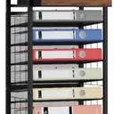 SWTYMIKI 9-Tier Rolling File Cart - Paper Organizer with Drawer and Trays, Wood Desk Office Organizer, Office Organization and Binder Storage for Workspace, Home, School, Espresso