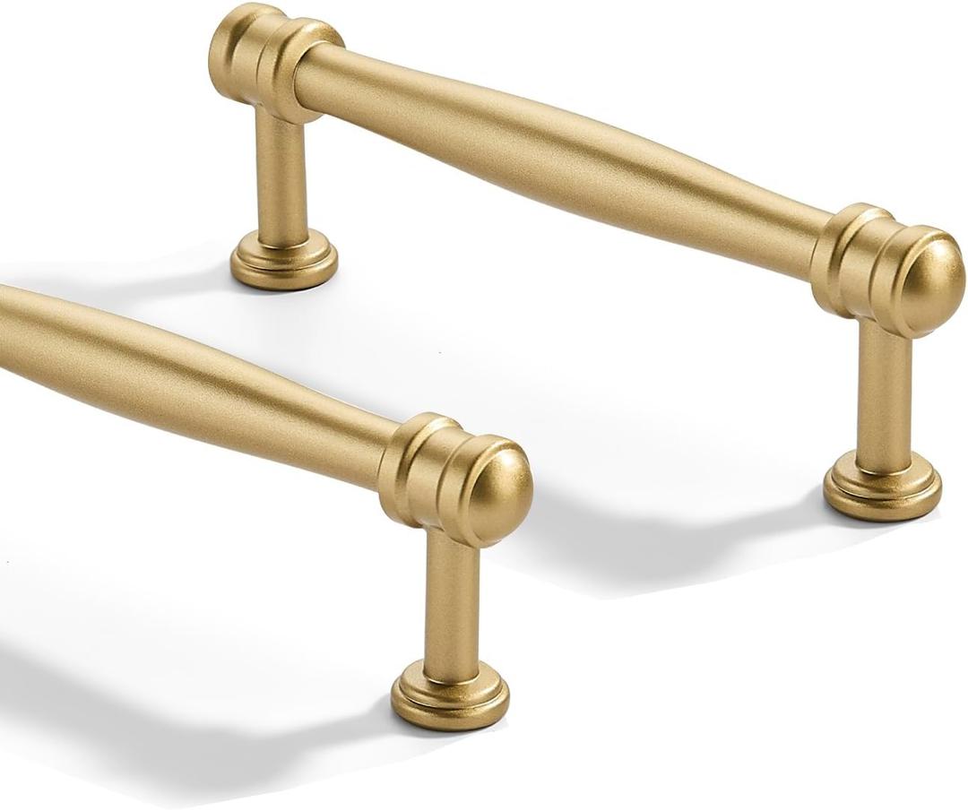 2 Pack 4 inch(102mm) Center to Center Brushed Gold Cabinet Pulls Solid Cabinet Hardware Heavy-Duty Drawer Pulls Kitchen Handles for Cabinets Cupboard Handles