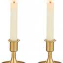 Gold Taper Candle Holder Set of 2, Hewory Short Skinny Brass Candlestick Holders, Vintage Small Low Metal Candles Sticks for Wedding Centerpieces Christmas Birthday Party Holiday Dinning Table Decor