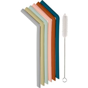 Simka Rose Premium Silicone Straws - Reusable Bendy Straws for Adults & Kids - BPA Free, Baby and Toddler Straw Set with Cleaning Brush - Wide Drinking Straws - 10-inch, Multicolor