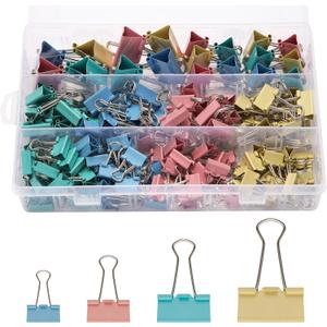 180 Pack Colored Binder Clips Bulk, 4 Size Assortment Includes Large, Medium, Small, Mini Metal Clips (1.26, 1, 0.75, 0.6), Heavy-Duty Metal Paper Clamps for Office & School Supplies
