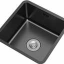 Black Kitchen Sink 13 Inch Undermount Single Bowl Workstation Sink, SUS304 Stainless Steel Bar Square Sink RV Utility Sinks With Accessories (black sink, 13.8x13in)
