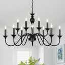 LIGHTDAMY Black Farmhouse Chandeliers for Dining Room Light Fixtures Over Table, 12 Light Industrial Candle Hanging Chandeliers for Living Room Kitchen Island Foyer Staircase