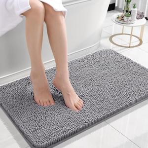 OLANLY Bathroom Rugs 24x16, Extra Soft Absorbent Chenille Bath Rugs, Rubber Backing Quick Dry, Machine Washable Bath Mats for Bathroom Floor, Tub and Shower, Home Decor Accessories, Grey