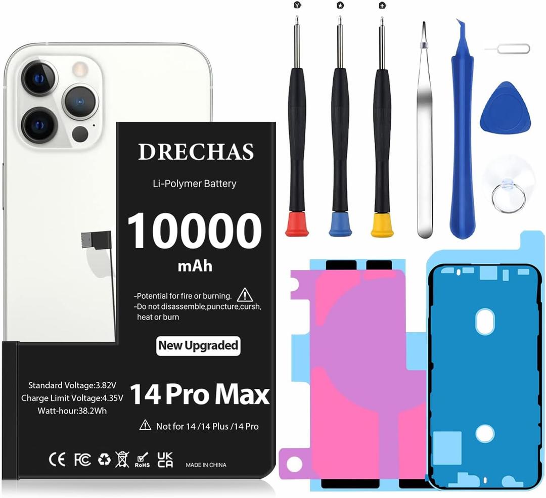 [10000mAh]Battery for iPhone 14 Pro Max, Upgraded Capacity 0 Cycle Li-Polymer Replacement Battery for iPhone 14 Pro Max Models A2894, A2651, A2893, A2895 with Complete Professional Repair Tool Kit