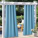NICETOWN Outdoor Curtains for Patio Waterproof Set of 2, Silver Stainless Steel Grommet Blackout Weighted Outdoor Indoor Drapes Thermal Insulated for Balcony/Pool, W52 x L84, Teal Blue