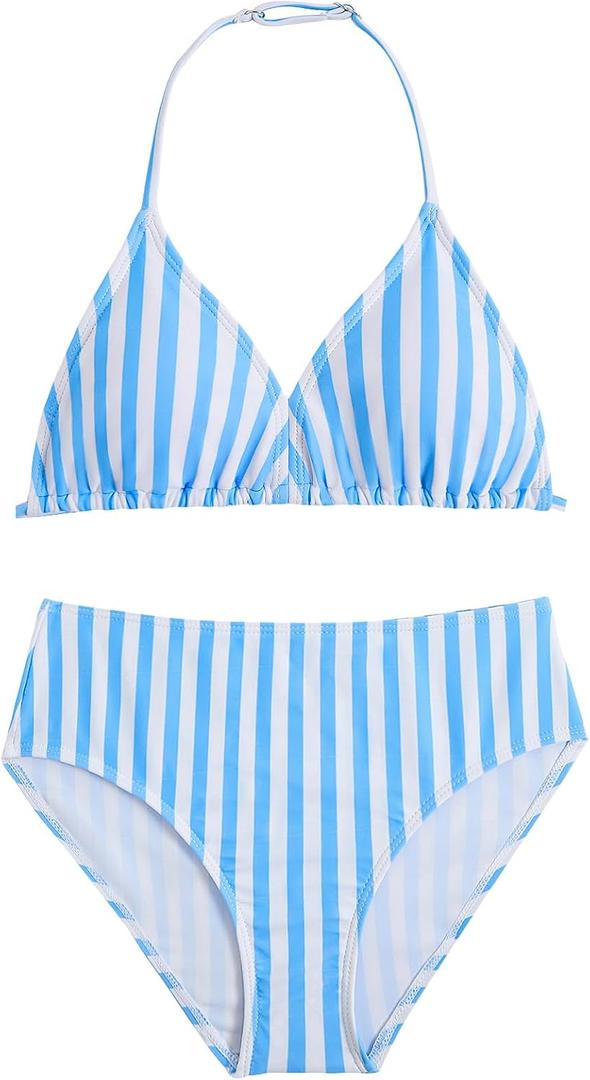 RoseSeek Girls Floral Halter Swimsuit High Waisted Triangle Boho 2 Piece Bikini Bathing Suit Swimwear, 12Y
