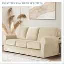 7 Piece Stretch Velvet Ektorp Sofa Covers, for 1 Base Cover, 3 Cushion Couch Cover and 3 Backrest Cover, for Living Room Furniture (Beige,3 Seat 7 PCS)