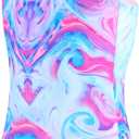 TENVDA Girls Swimsuit Summer Beach Sport Halter Bathing Suits One Piece Swimwear for 2-12 Years Old Kids (3-4T, Blue Marble-halter)