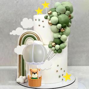 LaVenty Sage Green Baby Shower Cake Topper Hot Air Balloons Cake Decoration Bear Cake Decoration Baby Bear Baby Shower Birthday Cake Decoration