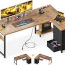 AODK L Shaped Desk with 4 Tier Drawers, 61" Reversible Gaming Desk with Power Outlets, L Shaped Computer Table with USB Charging Port and Host Stand, Home Office Table, Easy to Assemble, Vintage