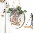 TOARTi He is Risen Easter Front Door Sign Wreath (11.4"x11.4"), Rustic Christian Cross Wall Sign Hanging Plaque, Farmhouse Religious Home Wooden Door Decoration for Housewarming Easter Gift