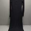 PUMIEY Women's Square Neck Long Sleeve Maxi Dress Ribbed Bodycon Dresses for Women Soft Lounge Dress (Large, Jet Black)