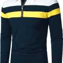 HOOD CREW Men’s Long Sleeve Polo Shirt Casual Slim Fit Shirts Contrast Color Patchwork T Shirts Cotton Tops (XL)