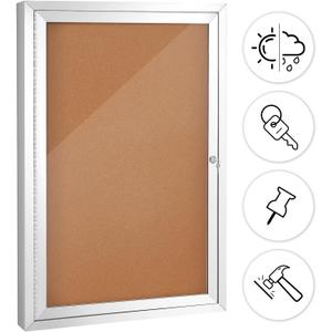 SWANCROWN Outdoor Enclosed Cork Bulletin Board Weatherproof Display Cases Tamperproof Notice Poster Memo Board with Aluminum Frame,36x24 inches