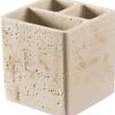 Natural Travertine Textures Toothbrush Holders for Bathroom, Electric Toothbrush and Toothpaste Holder 3 Slots Tooth Brush Organizer for Bathroom Countertop, Shower, Vanity