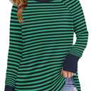 Haloumoning Girls Striped Thumb Hole Long Sleeve Shirts Kids Crewneck Tunic Tops Curved Hem Tees, Dark Green, Size: 9-10 Years