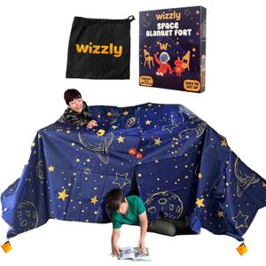 Space Original Blanket Fort Building Kit for Kids, 4 Blanket Wizzly Toy, Make a Portable Playhouse, Play Tent Boy and Girl Indoor Outdoor Build Set, STEM Children Toy, Ages 4, 8, 12 +