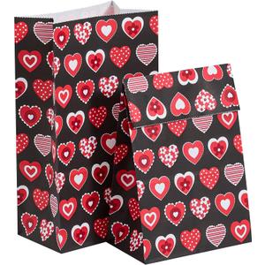 SUNCOLOR 30 Pack Red Heart Party Favor Bags Goodie Bags for Kids Class Party Gift Bags/Valentines Day/Mother's day