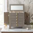 Hives & Honey Emma Wooden Jewelry Organizer - Tabletop Storage Chest with 4 Drawers, Multi-Compartment Design, Necklace Hooks, 2 Doors & Accent Knobs, Space-saving design (13.38" H x 12.4" W x 5.9" D)