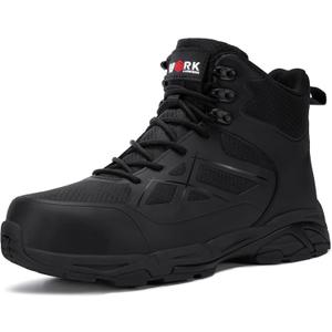 LARNMERN Steel Toe Work Boots Men,Non Slip Safety Shoes,Comfortable Industrial and Constructio Hiking Sneakers (10.5, Deep Black)