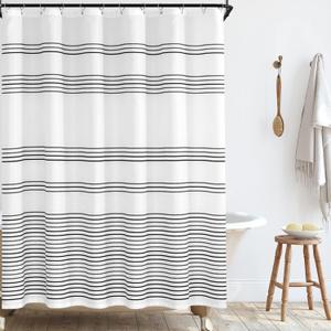 jinchan Extra Long Shower Curtain 84 Inch Length Black and White Modern Farmhouse Striped Waterproof Fabric Shower Curtains for Bathroom with 12 Hooks Machine Washable 70x84 Inches