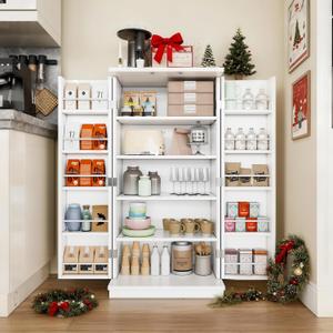 Shintenchi Kitchen Pantry Cabinet,5 - Layer Storage Cupboard with Adjustable Shelves for Organizing and Storing Food Items,47'' Versatile Buffet Sideboard for Kitchen, Bathroom and Laundry,White