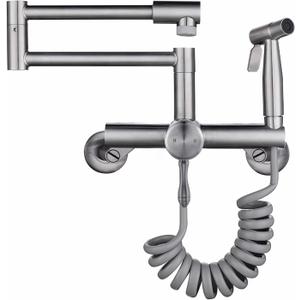 Wall Mount Kitchen Sink Faucet 4"/6"/8" Center, Folding Commercial Faucet, Pot Filler Faucet with Side Sprayer, Lead-Free