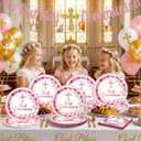 First Communion Decorations Cross Floral Paper Plates and Napkins Set, 9 Inch Disposable Baptism Plates and Napkins, Christening Decorations Primera Comunion Decoracion Party Supplies