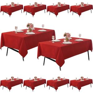 10-Pack 60x102 inch Red Table Cloths, Solid Stain and Wrinkle Resistant Oblong Tablecloth, Premium Plain Weave Polyester Fabric Rectangle Table Linen Covers for Hotel, Wedding
