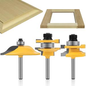 Raised Panel Router Bits3PCS 1/4" Shank Router Bit Set,Cabinet Door Router BitsWoodworking ToolsRouter Door Window Bits (Tenon Cutter Diameter: 1-5/8") Tongue and Groove Router Bit Set