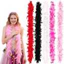 5pcs Chandelle Turkey Feather Boa 1.64 Yards 30g for Halloween Costume Dancing Party Halloween Costume Decoration (White,black,red,pink, Fuchsia&pink)