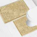 Bathroom Rugs Chenille Bath mat 2 Piece Set, Super Absorbent, Strong PVC Non Slip Backing, Bath mats for Bathroom, Plush Shaggy, Thick, Machine Washable, Bathtub, Shower, Toilet.(Beige)