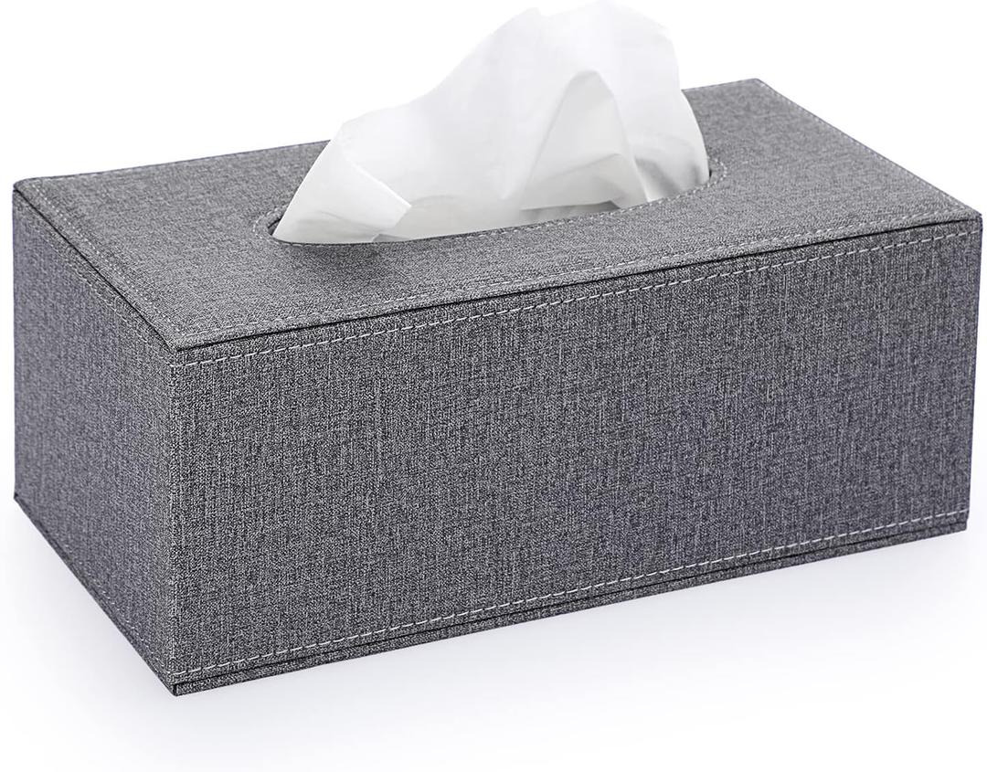 Sumnacon Tissue Box Cover Rectangle Linen Tissue Box, Stylish Tissue Box Holder with Magnetic Bottom,Decorative Tissue Cover for Bathroom Living Room Toilet Table Desk Office Car, Grey (Medium)