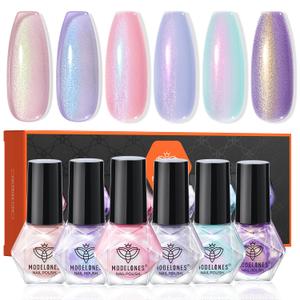 2 x modelones Nail Polish Set, 6 Colors Charm Pink Blue Gold Purple Green Shimmer & Holographic Quick Dry Non Toxic Nail Polish Kit Salon Home DIY Manicure Kit Gift For Women Girl