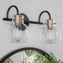 2 Light Bathroom Vanity Light, Black and Red Copper Bathroom Light Fixtures Over Mirror, Modern Copper Vanity Fixtures with Clear Glass Shade, Black Wall Sconce for Living Room