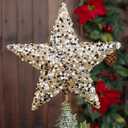 Suixing Christmas Tree Topper 10" Wire Five-Pointed Star Treetop Party Supplies Xmas Decor Home Hotel Office BlackGold