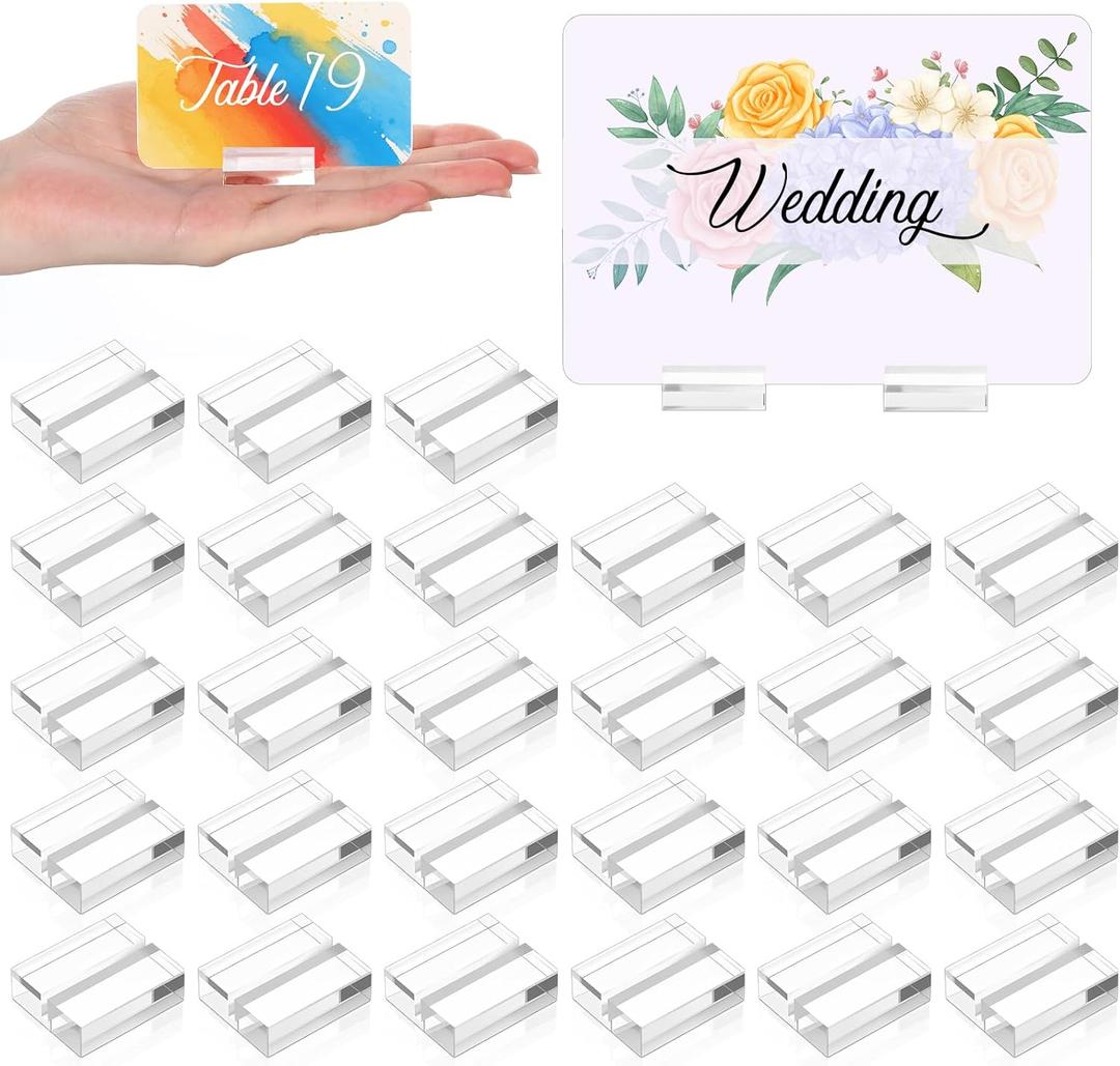 100 Pcs Acrylic Place Card Holders, 1.2 Inch Clear Table Number Holders Wedding Sign Holder Small Sign Display Stand with Card Slot for Table Wedding Photos Office Name Cards Menu Meeting